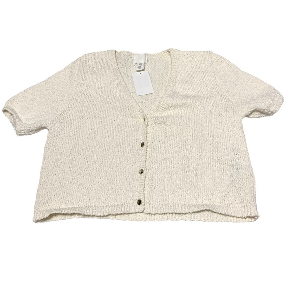 New H&M SLUB-KNIT CARDIGAN Cream Short Sleeve size M - Picture 2 of 7